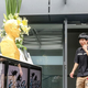 A golden bust of Steve Jobs displayed at a Shanghai Company